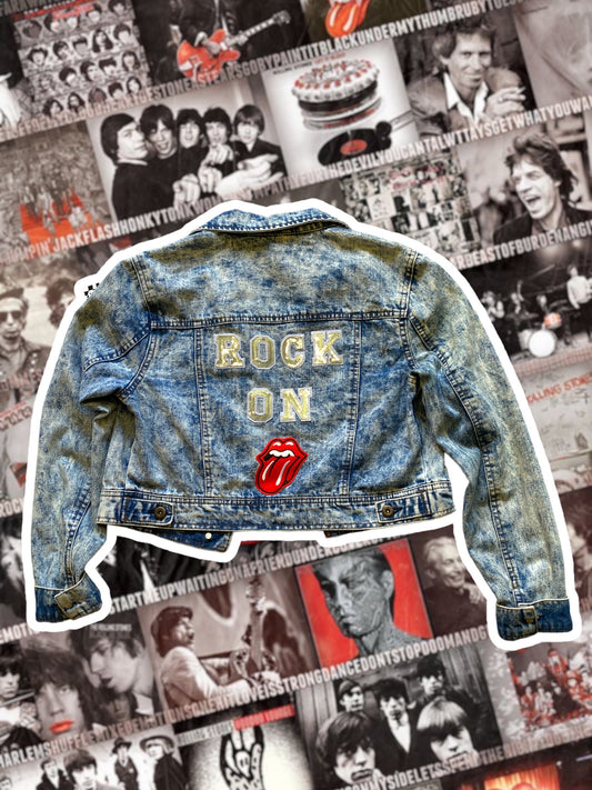 Kids: Rock On Stones Patch Denim Jacket Size Large