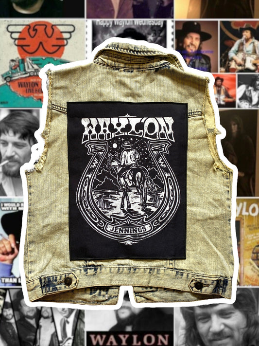 Waylon Jennings Patch Denim Vest Size S-L