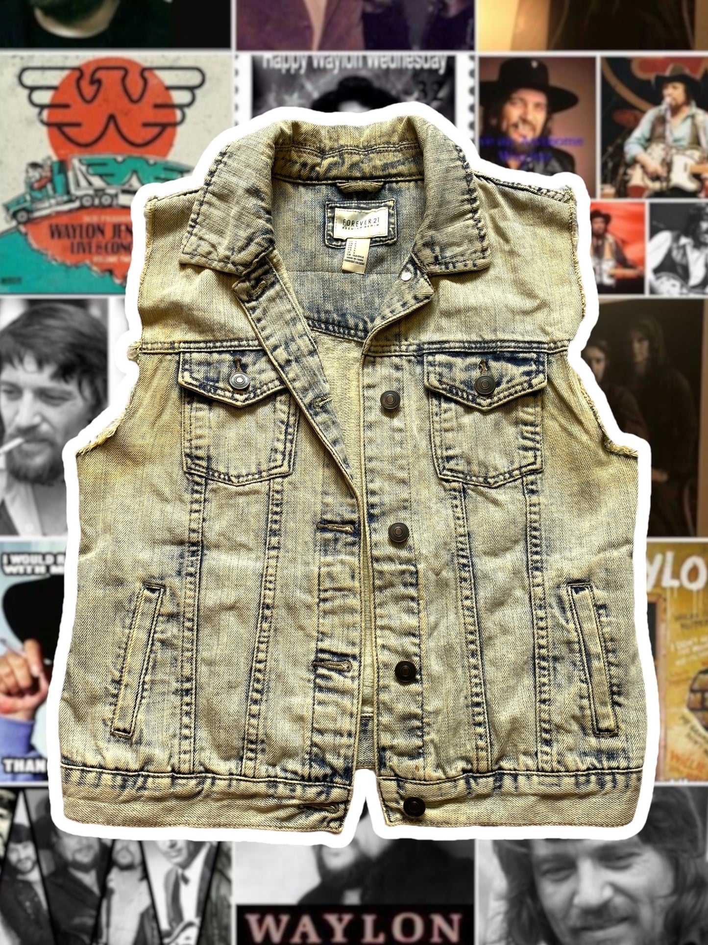 Waylon Jennings Patch Denim Vest Size S-L