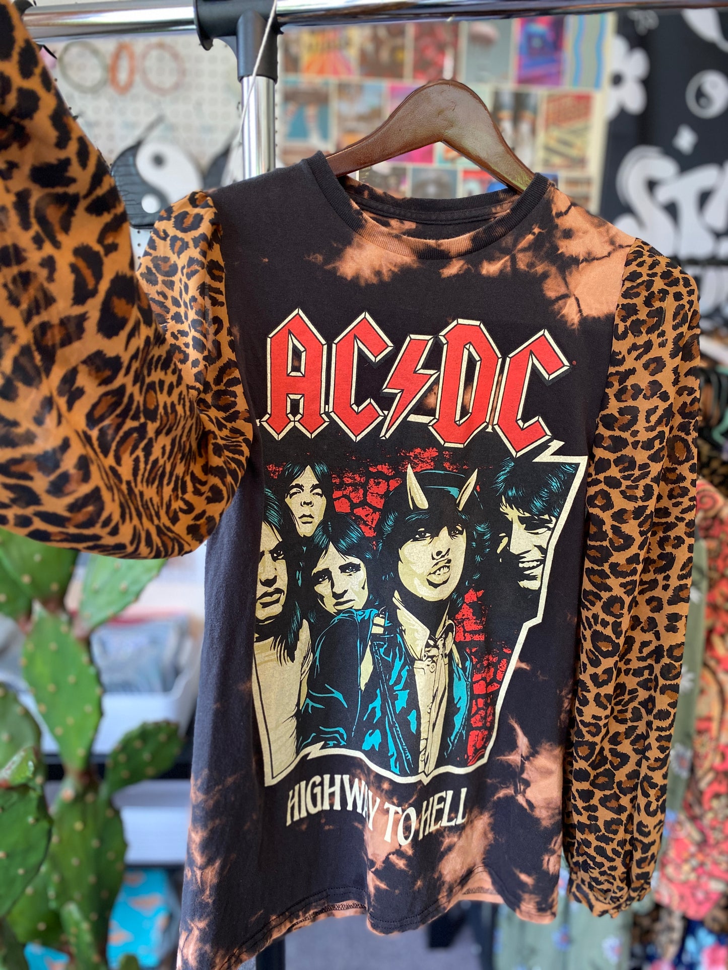 ACDC Reworked Sleeve Tee Upcycled One Of A Kind Size Small To Medium